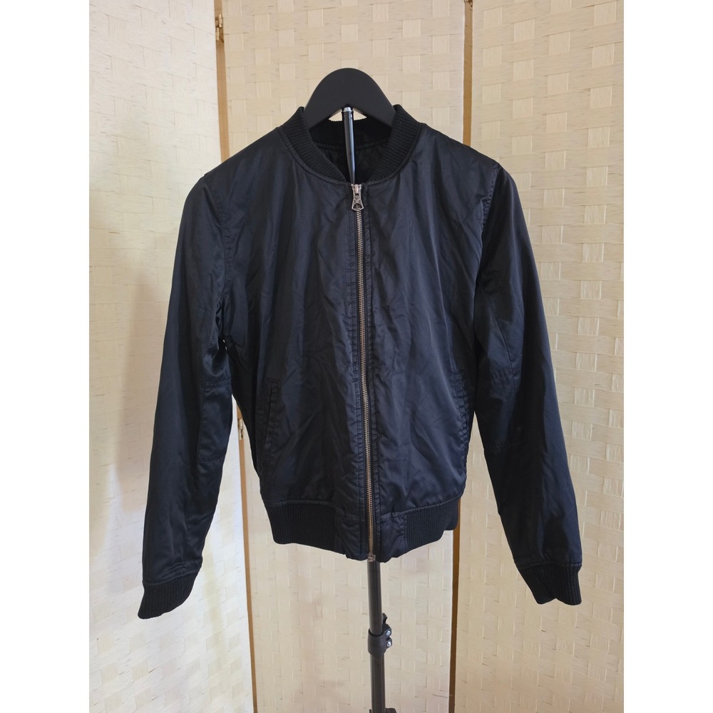 American Eagle Outfitters Mens Black Bomber Jacket Small Quilted Lining Pockets